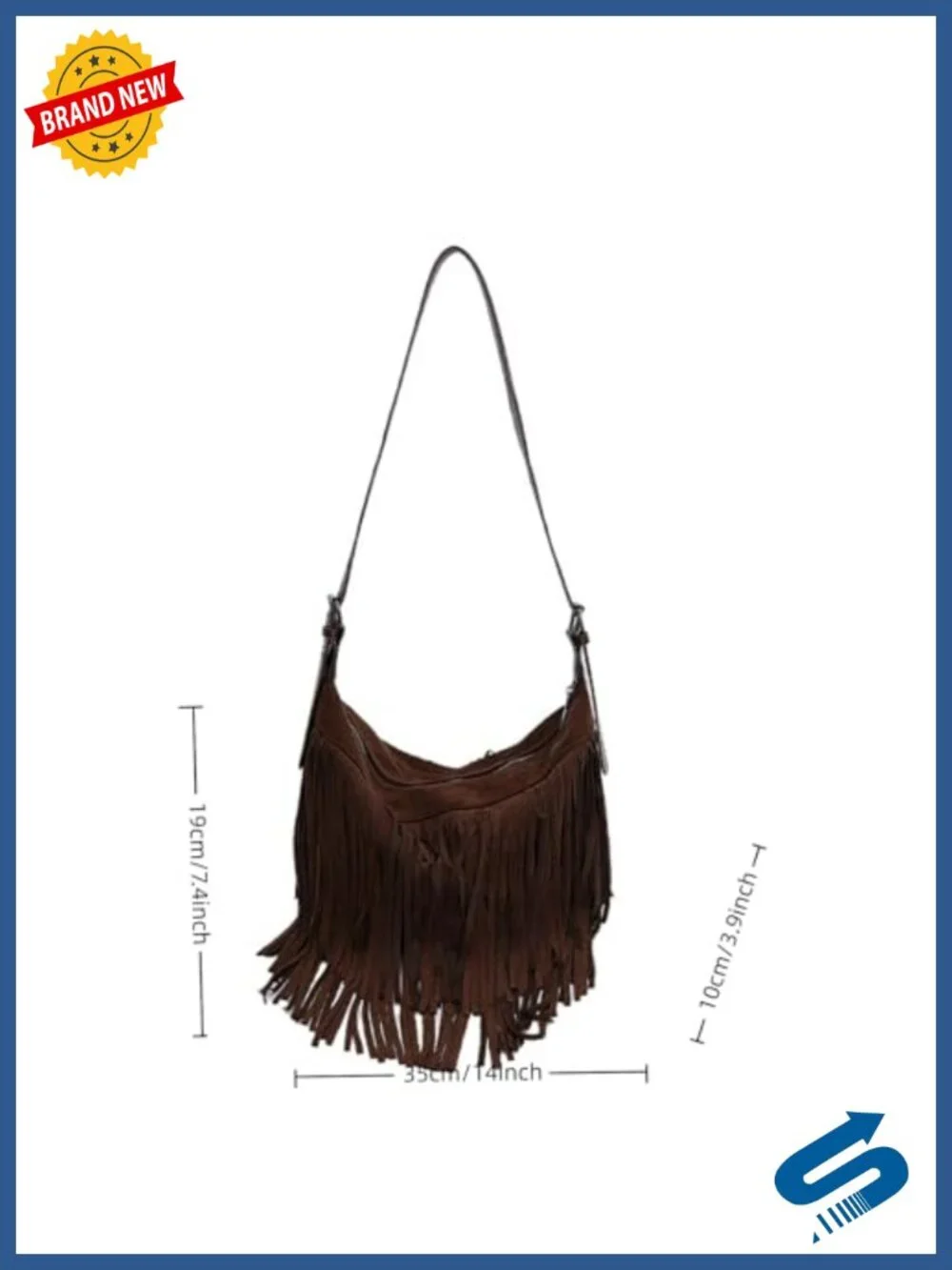 Vintage Suede Fringe Hobo Bag Tote Shoulder Bag Crossbody Purse